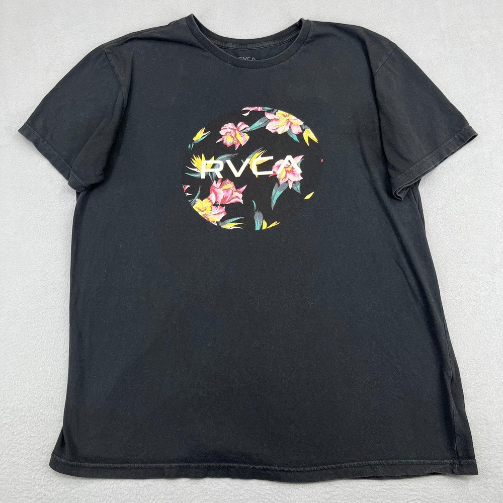 RVCA Mens Floral Circle Graphic T-Shirt Black Regular Fit XL